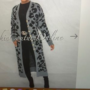 Bernell grey black leopard print knit long cardigan